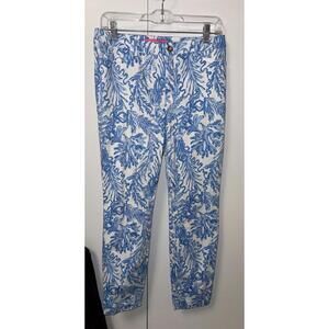 Women’s Lilly Pulitzer Kelly Skinny Stretch Pants Resort White Aqua Lounge Sz 6